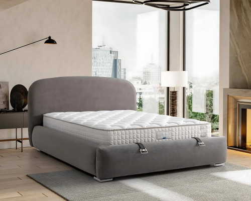 Elegante stof en houten bed met matras