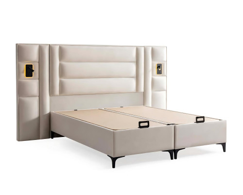Elegante witte bed met stof en houten matras