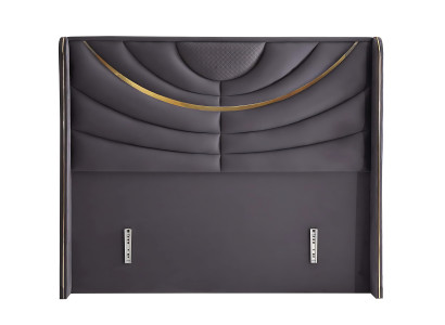 Elegante grijze bed met stoffen en houten matras