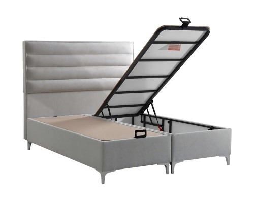 Moderne grijze stoffen bed met elegante matras
