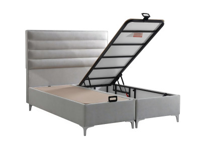 Moderne grijze stoffen bed met elegante matras