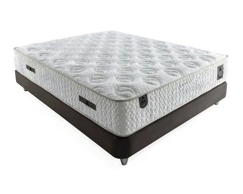 Moderne grijze bed met stoffen en houten matras