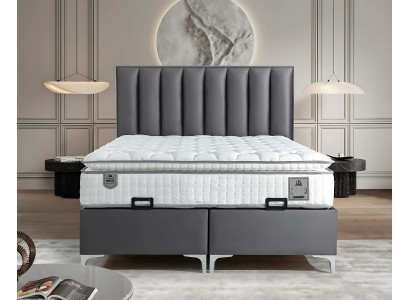 Elegante grijze bedset met stoffen en houten matras