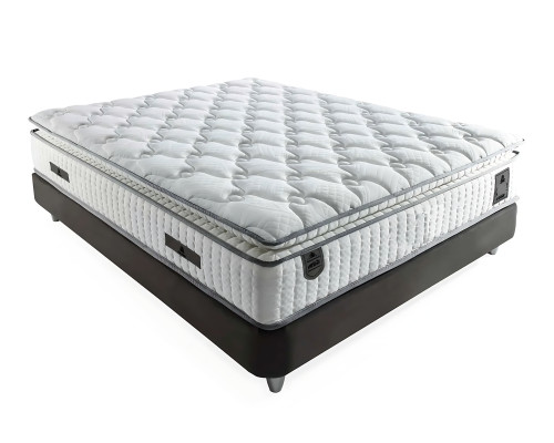 Elegante grijze bedset met stoffen en houten matras