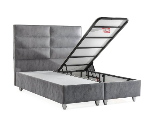Moderne grijze stoffen bed met matras