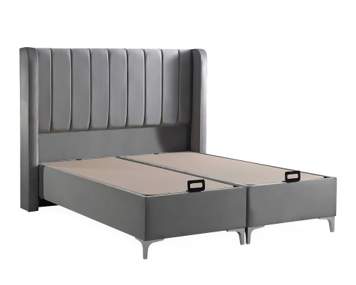 Elegante stoffen en houten bed met matras
