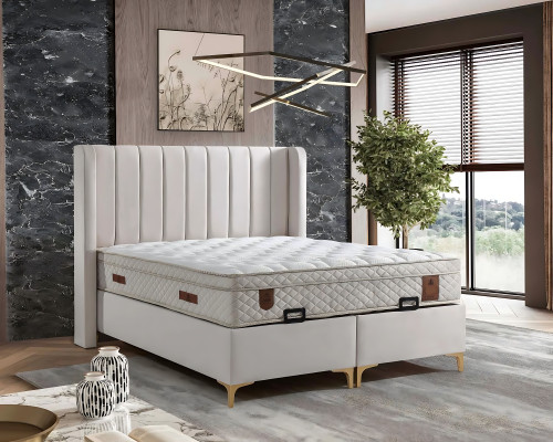 Elegante bed met bruine stof