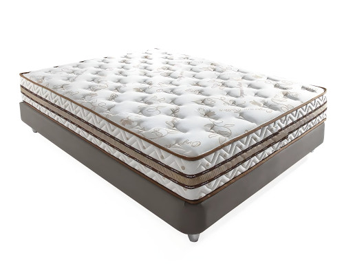 Beige stoffen bed met elegante matras