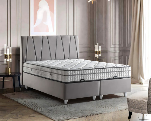 Elegante grijze bed met matras in moderne stijl