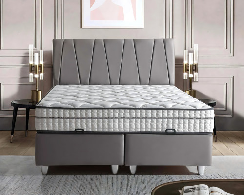 Elegante grijze bed met matras in moderne stijl
