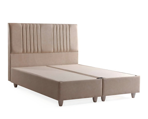 Elegante bed met kussen in lichtgrijs stof en hout