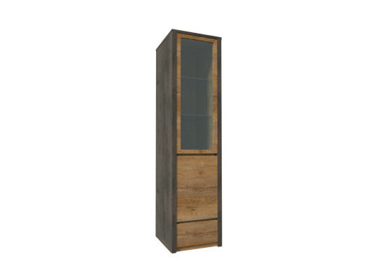 Vitrine met lade en glazen planken