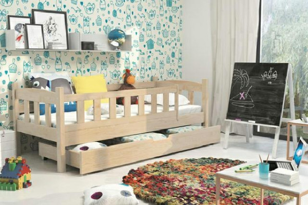 Massieve houten bed met lade en valbeveiliging