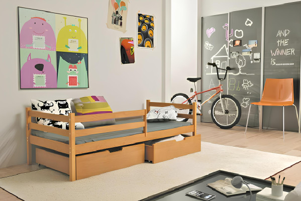 Kinderbed Barneseng + massief houten opbergdoos Aito