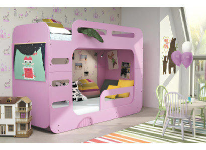 Tweepersoonsbed model voor kinderen, jongerenbed, roze houten bed