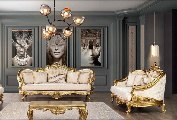 Luxe bankstel 3+3 zitter fauteuil banken set stof barok zitgroep loungeset