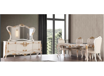 Garnituur Set 7-delig. Eettafel Stoel Dressoir Spiegel Eetstoelen Tafels