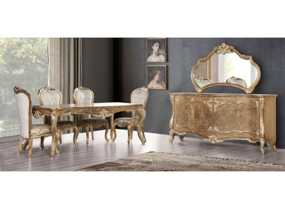 Eetkamer Eettafel Stoel Groep Garnituur Set Hout Tafel Dressoir Spiegel Set 7-delig