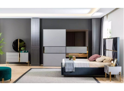 Elegante slaapkamermeubels. Moderne ontwerpen in warme donkere tinten.