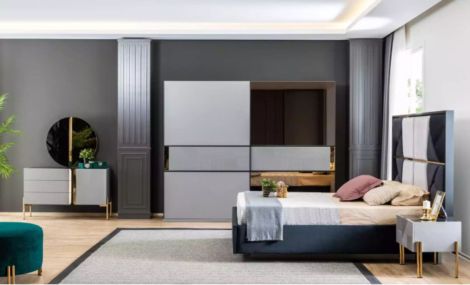 Kledingkast Kast Slaapkamer Grijs Hout Modern Ontwerp Garderobekast