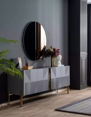 Sideboard Spiegel Set Italiaanse Stijl 2-delig Woonkamer Houten Ladenkast Kast