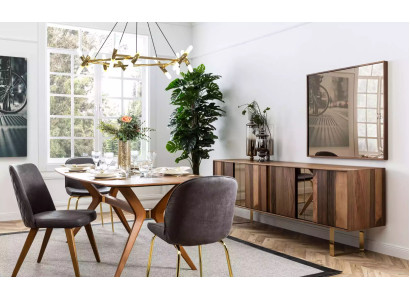 Compleet set eettafel 4x stoelen eetkamerset eetgroep dressoir 7-delig