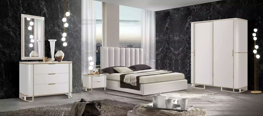 Bed 2x bedside tables chest of drawers 6-piece bedroom set design luxury new