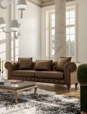 Bruine Chesterfield luxe bankstel Moderne driepersoons fauteuil Textiel