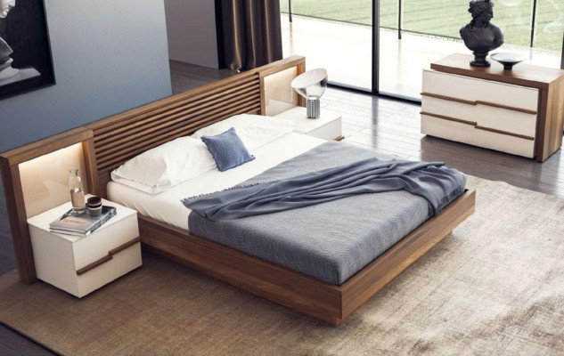 Bruine slaapkamer set Luxe bed Commode Nachtkastjes Walnoot Natuur