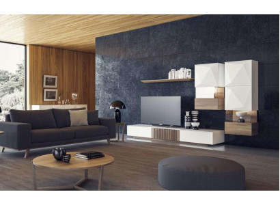 Luxe walnoot natuur Moderne witte woonwand tv-standaard dressoir wandplanken