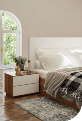 Wit-bruine slaapkamer set luxe houten meubels bed nachtkastjes commode