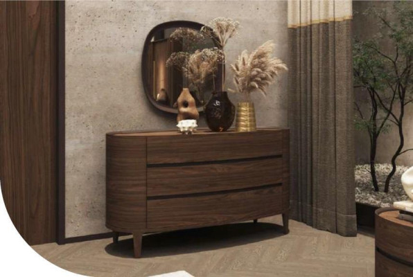 Bruine designer commode in moderne stijl met opbergruimte voor slaapkamermeubels.