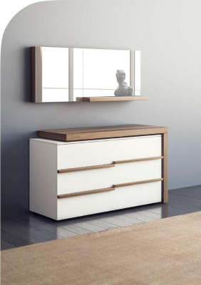Witte luxe ladekast met spiegel, modern walnoothout natuur design, nieuw.