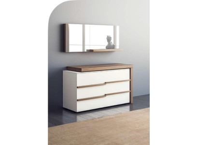 Witte luxe ladekast met spiegel, modern walnoothout natuur design, nieuw.