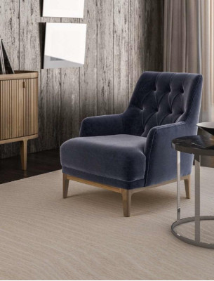 Blauwe Exclusieve Chesterfield Fauteuil Woonkamer Eenpersoons Houten Frame