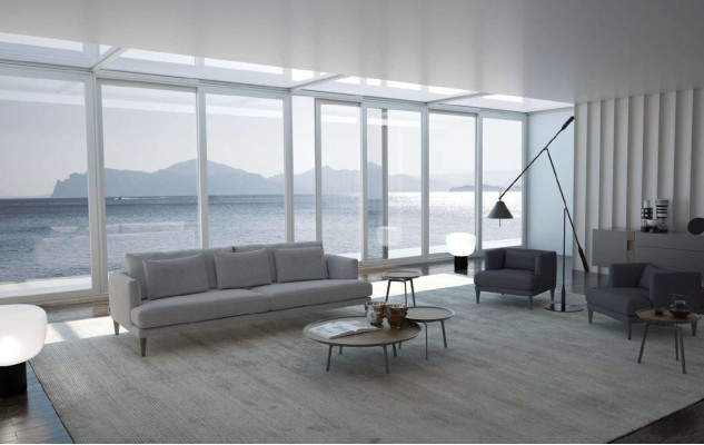 Grijze eenzitter luxe design fauteuil relaxfauteuil moderne oorfauteuil