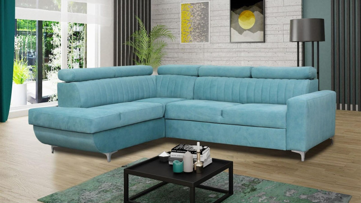 Blauw bankstel hoekbank stof hoekbank design textielbank L-vorm meubelen