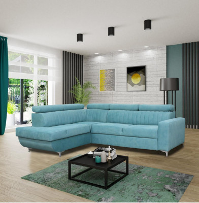 Blauw bankstel hoekbank stof hoekbank design textielbank L-vorm meubelen