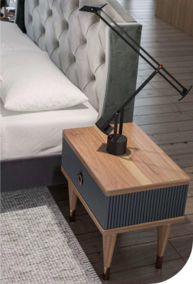 Natürliche Walnuss - Mat Antraciet Nachtkastje Met Laden Console Tafels