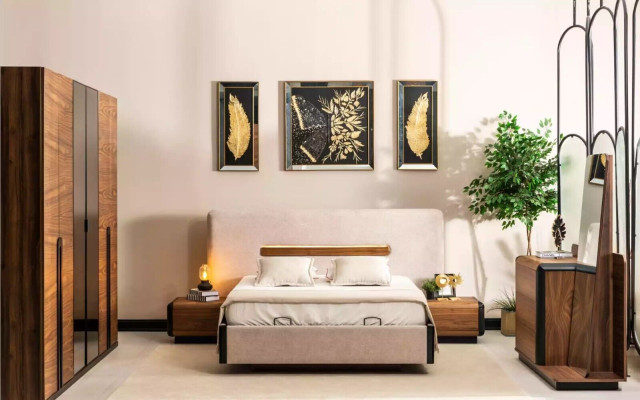 Bed + 2x night stands 5-piece bedroom set designer luxury bedroom