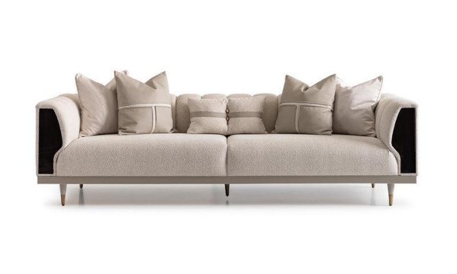 Woonkamergroep driezits fauteuil stoffen bankstel 6-delig beige salontafels