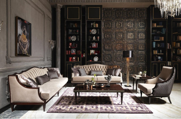 Bankstel Vierzitter Driezitter Fauteuil Grijs Salontafels Stoffen bank.