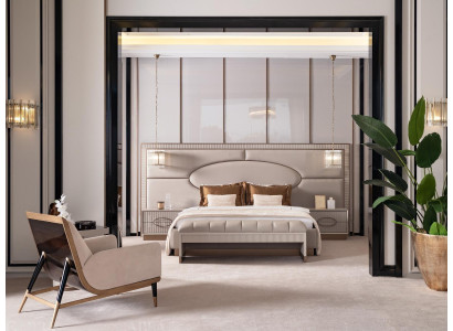 Luxe slaapkamer set met tweepersoonsbed en nachtkastjes 5-delig Beige Zitje