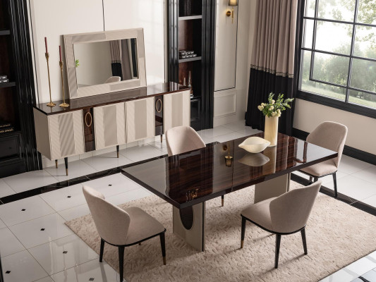 Luxe eetkamer eetgroep eethoek eettafel stoelen beige set 9-delig hout