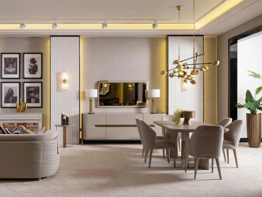 Eetkamer set Eethoek Tafel Stoelen Set 9-delig Beige Eetgroep