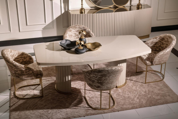 Eethoek Eethoek Eettafel Stoelenset 9-delig Eetkamer Beige Hout Luxe