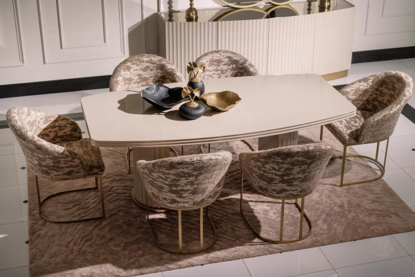 Eethoek Eethoek Eettafel Stoelenset 9-delig Eetkamer Beige Hout Luxe