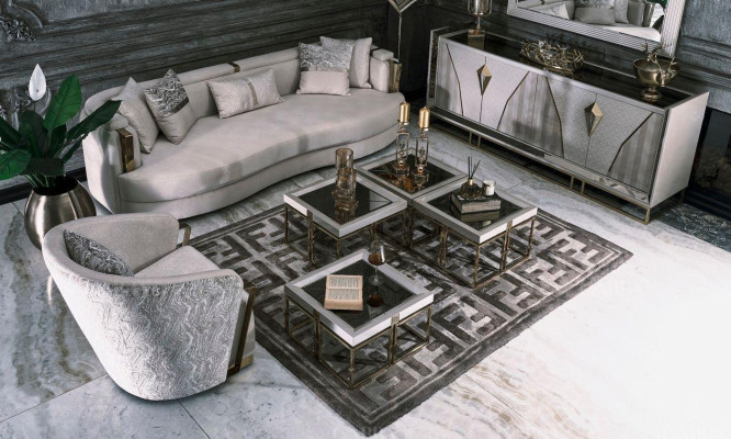 Garnituur Slaapkamer Tweepersoonsbed Bed Nachtkastjes Set 3-delig Beige Stof