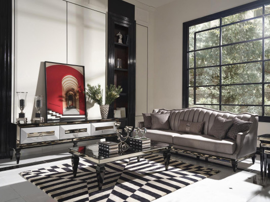 Garnituur 4-zits bankstel stoffen sofa salontafel grijs tv-meubel set 3-delig