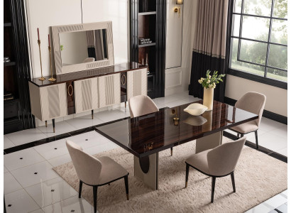 Eethoek Eetkamer Eetgroep Luxe Eettafel Stoelen Beige Hout Set 7-delig